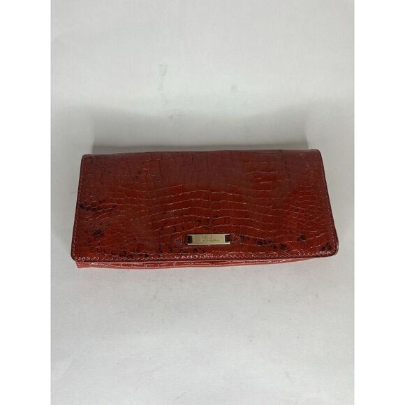 Cole Haan Pouch Wallet Red Orange Croc Patent Zip Mirror Organizer 11 x 5 in. - Picture 3 of 12